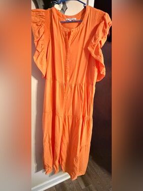 English Factory Bright Orange Tiered Midi Dress